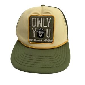 Smokey Bear Trucker Hat Mens OSFM Green Tan Patch Snapback Mad Engine